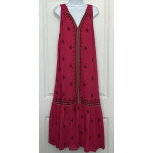 Free People NOMADIC DREAMS Embroidered Lined Maxi Dress Boho Fuchsia Pink Size S